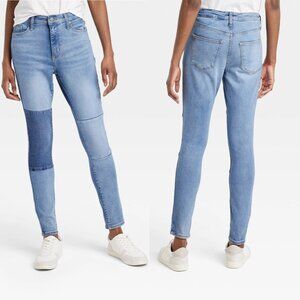 Size 10 - Womens High-Rise Skinny Patched Jeans - Universal Thread - Light Wash